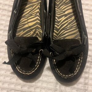 Sperry Black Loafer Shoes with Bow Detail